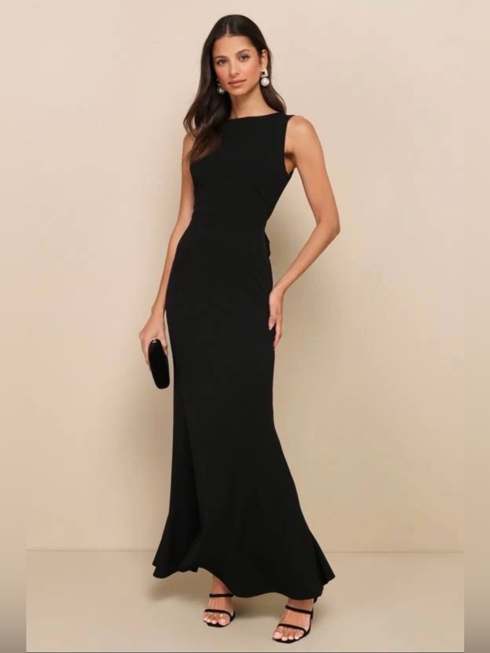 Lulu's Sleek Black Backless Evening Gown